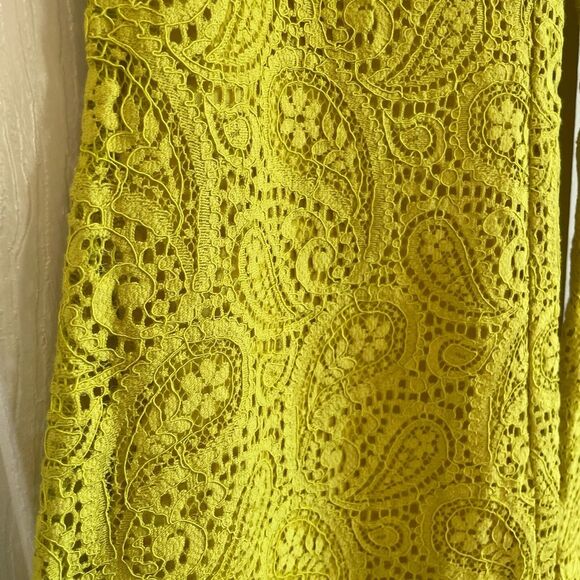 NWT Anthropologie Flared Lace Pants Size 2 Lined Green Yellow - Picture 6 of 13